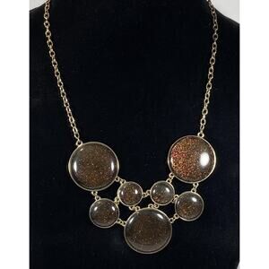 Chunky Gold Tone Copper Brown Glittering Bubble Necklace Statement Bold
